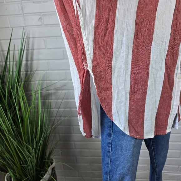 Madewell Red and White Central Tunic Button Up Top size Xtra Small - Picture 9 of 12